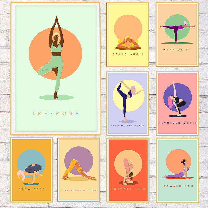 Home Gym Yoga Studio - Poster Pose Yoga Abstrak Modern Lukisan